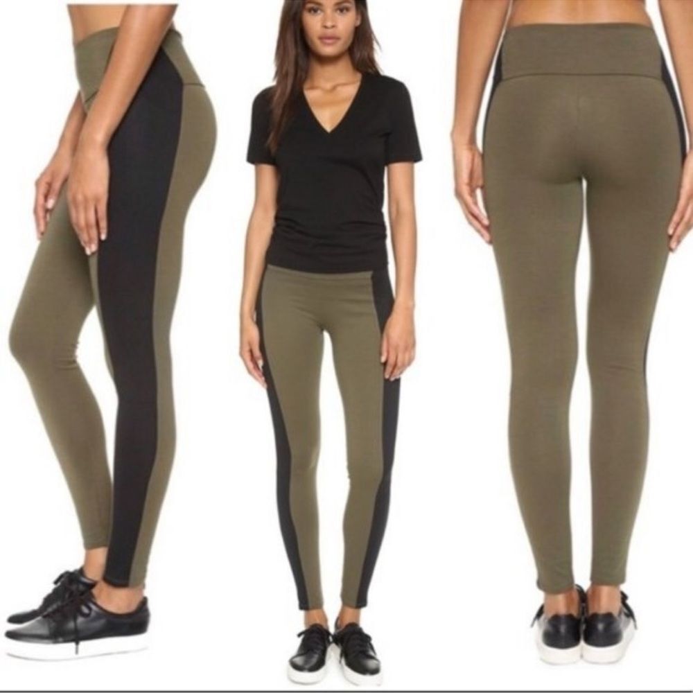 Spanx Textured Panel Leggings Olive Shale Black FL3115 L